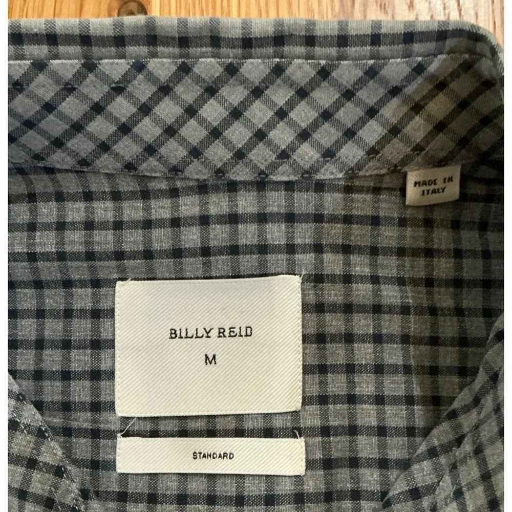 Billy Reid Medium Gray Black Micro Check Shirt‎ Made in Italy Standard Fit